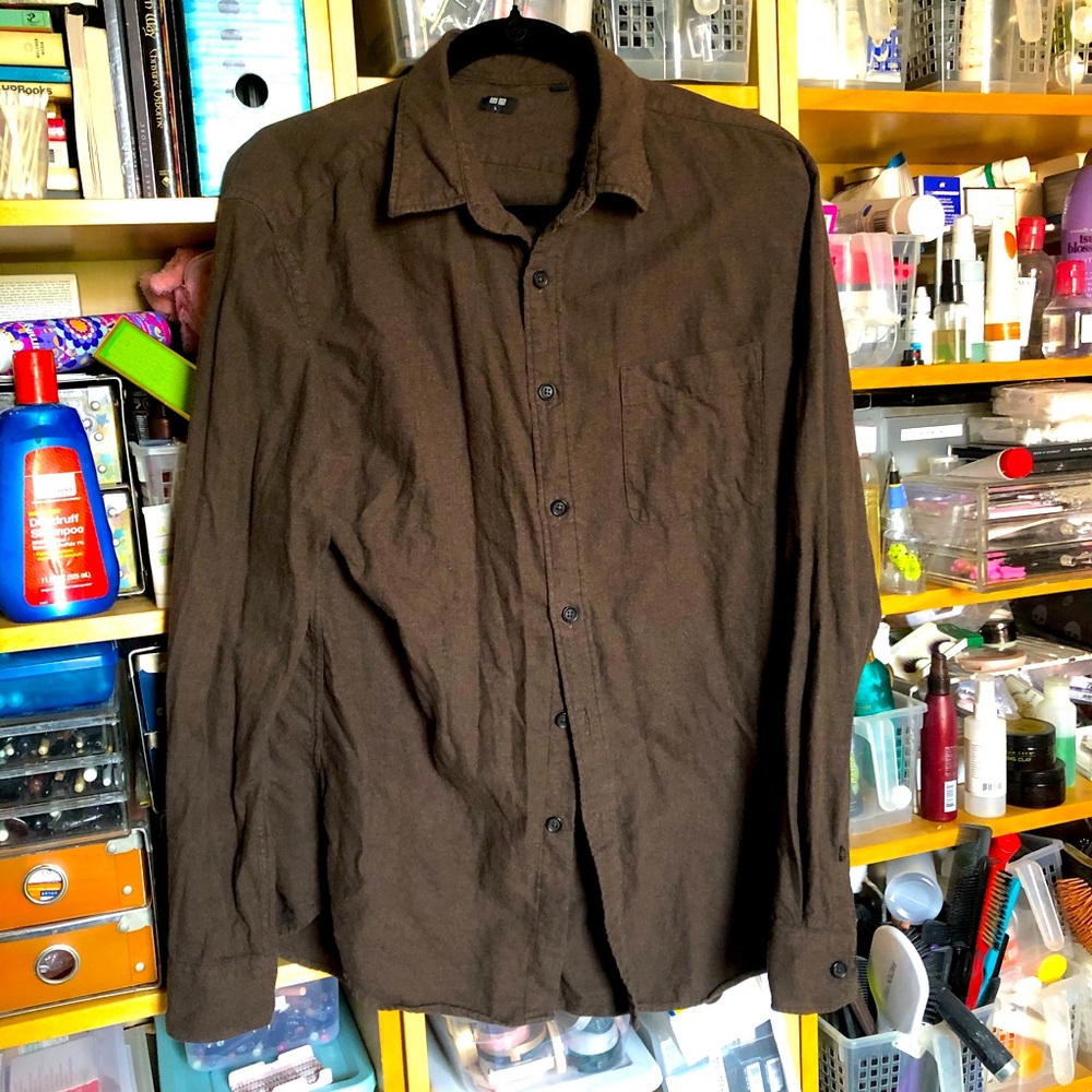 UNIGLO men’s large flannel green brown shirt